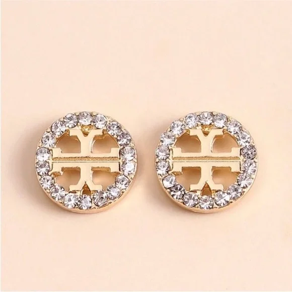 NWT Tory Burch “style” Logo Earring Gold Plated Stud - Picture 1 of 4